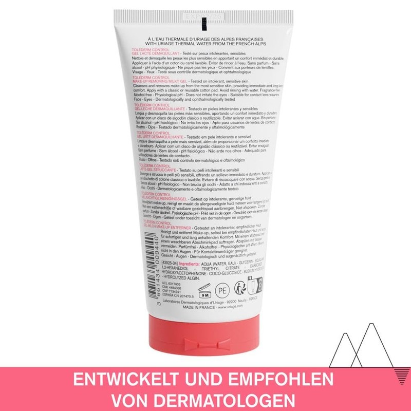 Uriage Tolederm Gel Milk Makeup Remover for Intolerant, Sensitive Skin
