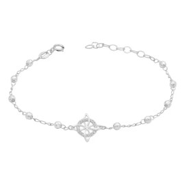 JOYARIS - Pulsera Ajustable Nudo de Bruja con Bolitas Diamantadas en Plata 925 Color Blanco – Amuleto de Protección y Estilo Esotérico