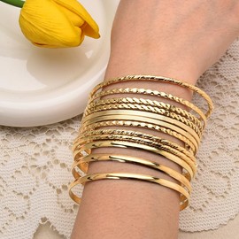 Gold Bangle Bracelets for Women Multilayer Bohemian Bracelets for Women Gold Bangle Set for 12 Womens Stackable Bracelets for Women Girls Indian Bangles for Women Girls