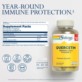SOLARAY Quercetin Bromelain & Vitamin C, Immune System, Sinus, Respiratory & Antioxidant Activity Support, Vegan, 500mg of Quercetin & 1,235mg of VIT C, 60 Day Guarantee, 75 Servings, 150 VegCaps