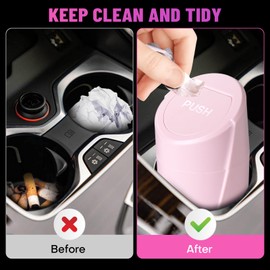 Car Trash Can Bin with Lid - 2 Packs Car Garbage Can Cup Holder - Pink Mini Leakproof Vehicle Trash Garbage Can Bin with 40pcs Trash Bags-Car Organizers and Storage for Front Back Seat Accessories