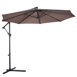 Tangkula 10 FT Patio Umbrella, Offset Cantilever Outdoor Umbrella with Cross Base, Crank, 8 Ribs, for Garden, Poolside and Backyard (Tan)