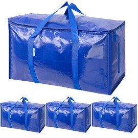 TICONN 4 Pack Extra Large Moving Bags with Zippers & Carrying Handles, Heavy-Duty Storage Tote Moving Boxes for Space Saving (4 PK, 18 Gallon)