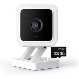 Cam V3 Smart Home Security Camera, Indoor/Outdoor Use, 1080p Plug-in, Color Night Vision, Motion Detection, Two Way Audio, Compatible with Alexa, Google Assistant, 32GB Micro SD Card