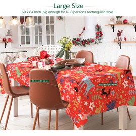 Vimorco Table Cloth Christmas Deer, Red Table Cloth Rectangle Table, Polyester Waterproof Machine Washable Tablecloth for Indoor Outdoor, Kitchen Dining Party Picnic Camping, 60x84(6-8 Seats)