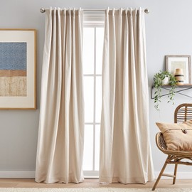 Peri Home Sanctuary Back Tab Room Darkening Lined Window Curtain Panel Pair, 108", Linen