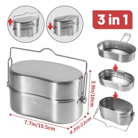 Goetland German Style M31 Military Mess Kit Mess Tin 304 Stainless Steel Backpacking Cookware Set Camping Pot Pan Set