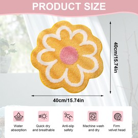 Yellow Bath Mat, Runner Rug, Soft Non-Slip Bathroom Mat with High Hygroscopicity, Bath Mats & Bath Rugs, Bath Mat, Shower Mat, Doormat for Kitchen, Living Room, Toilet, 25.6 x 25.6 Inches (Yellow)