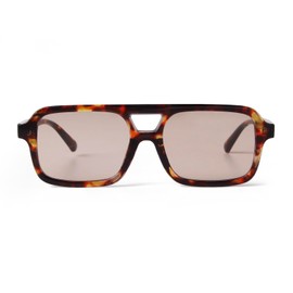 ADE WU Trendy Square Aviator Sunglasses for Women Vintage 70s Plastic Flat Aviator Style Sun Glasses, Tortoise Frame/Light Tea Lense