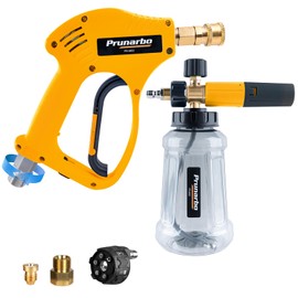 Prunarbo Foam Cannon for Pressure Washer with Gun, Heavy Duty Brass Swivel with 1/4” Quick Connector 5650 PSI Soap Lance Blaster for Car Washing 6-in-1 Nozzle Tips kit 1 Liter Vehicle Cleaning Tool