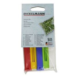 Fackelmann Aromaclips TECNO, Verschlussclips aus Kunststoff, Verschlussklammern für Tüten (Farbe: Weiß/Blau/Gelb/Grün/Rot), Menge: 5 Stück