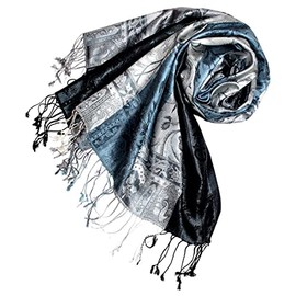 Lorenzo Cana Men's Scarf Woven 100% Silk 70 cm x 190 cm Paisley Silk Scarf Blue Grey 7805211, silver