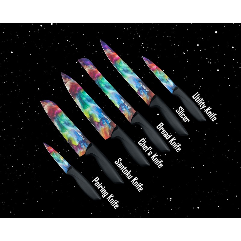 PurpleChef 10 Pieces Kitchen Knives Set. Includes 6 Stainless Steel