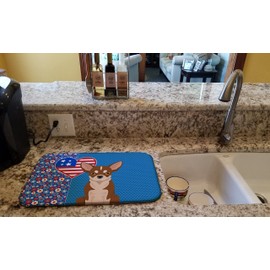 Caroline's Treasures WDK5179DDM Red and White Chihuahua USA American Dish Drying Mat Absorbent Dish Drying Mat Pad for Kitchen Counter Dish Drainer Mat for Countertop, 14 x 21", Multicolor