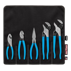 CHANNELLOCK TOOL ROLL-3 5pc Professional Pliers Set with Tool Roll, Made in USA, Includes Straight Jaw Tongue & Groove, Cutting, Long Nose, and Slip Joint Pliers, Forged High Carbon Steel