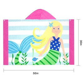 LALIFIT 100% Cotton Hooded Towel for 3-7 Years Girls Boys Bath Beach Pool Towel Wrap,30 x 50 inches,Golden Hair Mermaid