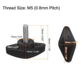 sourcing map 6pcs Tee Wing Knobs M5 x 16mm Metric Male Threaded Stud T Head Plastic Knob Handles Thumb Screws Hand Clamping Tightening Knob Grip Thumbscrew, Black