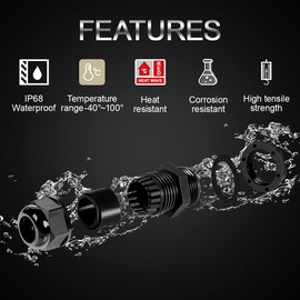 LeMotech 10 Pack NPT 3/4" Cable Glands Waterproof Adjustable 12.5-18mm Cable Connectors Black Nylon Joints with Gaskets