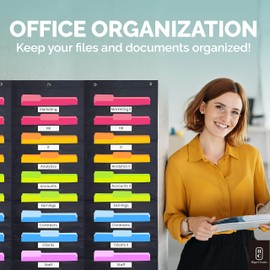 Heavy Duty Storage Pocket Chart for Classroom with 30 Nametag Pockets, 4 Overdoor Hangers Included, Hanging Wall File Organizer for File Folders, Assignments, Files, Scrapbook Papers & More (Black)