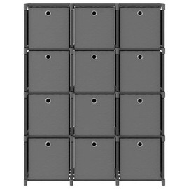 vidaXL 12-Cube Display Shelf with Boxes in Gray, Fabric and Steel Freestanding Storage Rack for Home and Office
