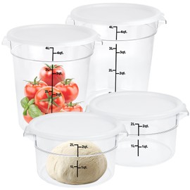 Milkary 4Pcs Food Storage Container with Lids, Clear Round Dough Proofing Container, Commercial Containers with Scales and Handles for Bread Dough Rise Fridge Kitchen Organization 2 Qt 4 Qt (White)