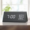 Digital Clock Wooden Electronic LED Time Display Temperature and Humidity