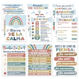 EggSun 12Pcs Spanish Posters for Classroom Calming Corner,Mental Health Spanish Poster Elementary,Calm Down Corner Spanish Educational Posters Affirmations Positive Español Class Decorations(Blue)