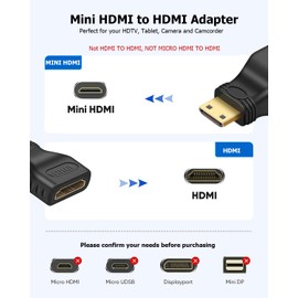 Mini HDMI to HDMI Adapter 2-Pack, High Speed Female HDMI to Mini HDMI Male for Portable Monitor 4K@60Hz HDMI Mini to HDMI 2.0 2K@120Hz,1080P Compatible with Camcorder, Camera, Laptop, HDTV, Graphics