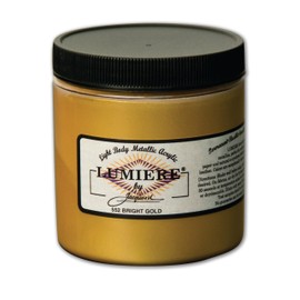 Jacquard Lumiere 8oz Fabric Paint Bright Gold - Metallic Paint for Fabric Paper Wood Ceramic and Metal - Light-bodied Metallic Acrylic Paint - Lightfast & Vibrant Metallic Acrylic Paints
