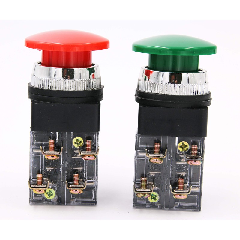 AC 250V 6A 1NO 1NC DPST Momentary Mushroom Head Push