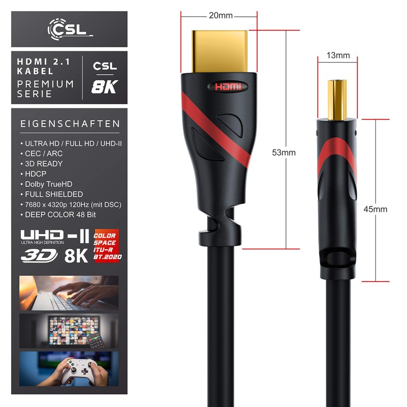 CSL- Ultra HD 4K HDMI Cable White/Red/Black V2 Single Black