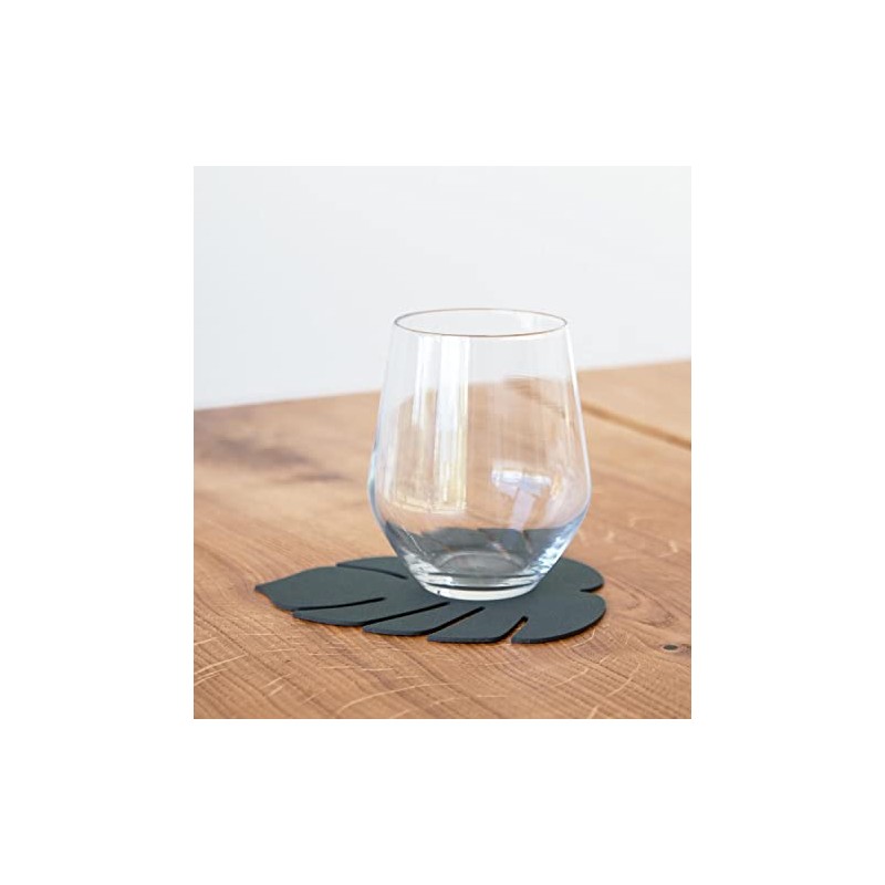 Lind DNA Monstera 989965 Glass Coaster Recycled Leather Nupo Dark