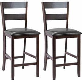 Nightcore Bar Stools Set of 2, 25 Inch Upholstered Pu Counter Height Barstools, Rubber Wood Barstools with High Backs, Ideal for Kitchen, Cafe Store, Dining Room