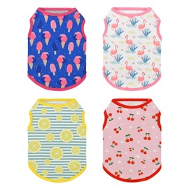 Vehomy 4-Pack Dog Summer Shirt Puppy Cat Summer Cool Sleeveless with Lemon Cherry Icecream Flamingo Patterns Dog Cooling Vest Pet Stripe Tank Tops Outfits Clothes for Small Medium Dogs S