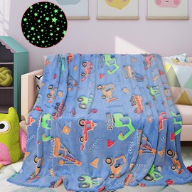 LXTOPN Cartoon Car Luminous in the Dark, Children's Cuddly Blanket, 150 x 200 cm, Large, Warm, Soft Baby Blanket, Gifts for Boys