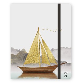 Pierre Belvédère - 2024 Bilingual Annual Agenda - Weekly Planner - 7.2” x 9” - Omnico Sailboat - Year, Monthly and Weekly Planner - Hardcover, Sewed Binding - 4422874