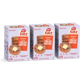 Katz Gluten Free Vegan English Muffins. Cinnamon Raisin. Easy to prepare your vegan Breakfast sandwich. Dairy Free, Egg Free, Nut Free, Peanut Free. 11 Oz (pack of 3)