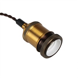 COZZY Vintage Ceiling pendant light fitting, Brown Twisted Braided Flex,E27 Lamp Holder Suspended Pendant Light Fitting Kit-Bronze