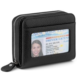 XINNSTAR Genuine Small Wallet for Women, Slim RFID Blocking Credit Card Holder with ID Window, Compact Purses for Women with 11 Card Slots