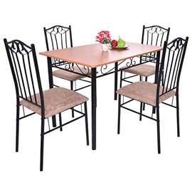 Casart 5 PCS Dining Table Set Vintage Wood Top Padded Seat Dining Table and Chair Set Home Kitchen Dining Room Furniture