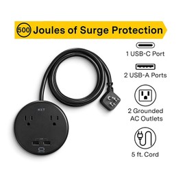 NXT Technologies 2-Outlet Plus USB Desktop Surge Protector, 5-ft Cord, 500 Joules (NX61428)
