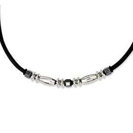 FB JEWELS Solid Stainless Steel Leather Polished & Hematite Beads 16.5in Necklace