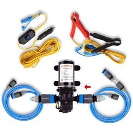 CAMPLUX 12V DC Water Pump 1.6/3.3GPM Diaphragm Self-Priming for Kitchen Bathroom - 1.6 GPM Pump & Garden Hoses