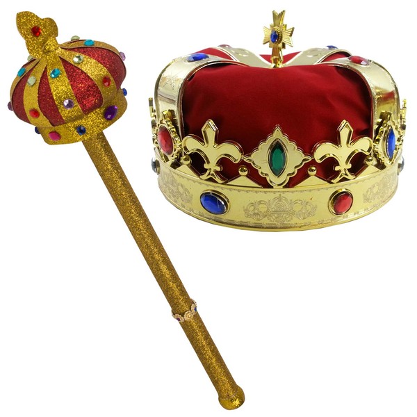 Funny Party Hats Royal King’s Crown & Scepter - King Costume - Gold Costume Crown - Dress Up Accessories - 2 Pc