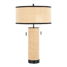 Cylinder Rattan Table Lamp, Desk Lamp, Bedside Lamps for Night Stands, Nightstand Lamp, Small Lamp, Small Table Lamps for Living Room, Black Table Lamp