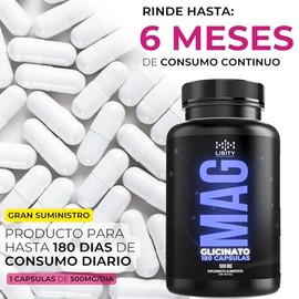 Glicinato de Magnesio 100% Puro con 16% Magnesio Elemental de 180 Cápsulas 500 mg (Suministro 180 Días) Alta Biodisponibilidad y Absorción Óptima – Fó