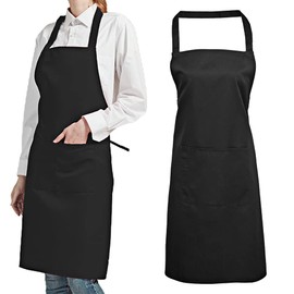 Gvolatee 2 Pieces Adjustable Apron with Pockets, Unisex Cooking Apron, Kitchen Apron for Kitchen, Restaurant, Cafe, BBQ Apron, Baking Apron (Black), black