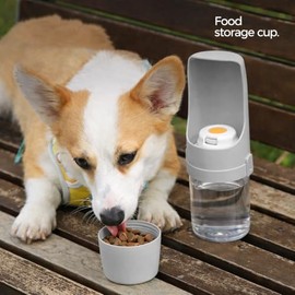 SOLAR SELF CARE Botella de Agua Portátil para Perros con Bebedero Integrado, 450 ml Agua + 150 gr Comida, Portátil para Paseos y Viaje. Botella para M