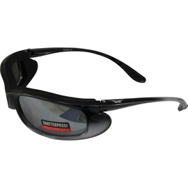 Global Vision Shadow Motorcycle Riding Sunglasses Two-Tone Black and Silver Frames Flash Mirror Lens