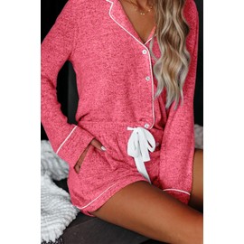 Aamikast Womens Pajama Sets Button Down Long Sleeve Sleepwear Soft 2 Piece Pjs Lounge Set (X-Small,Coral Red)